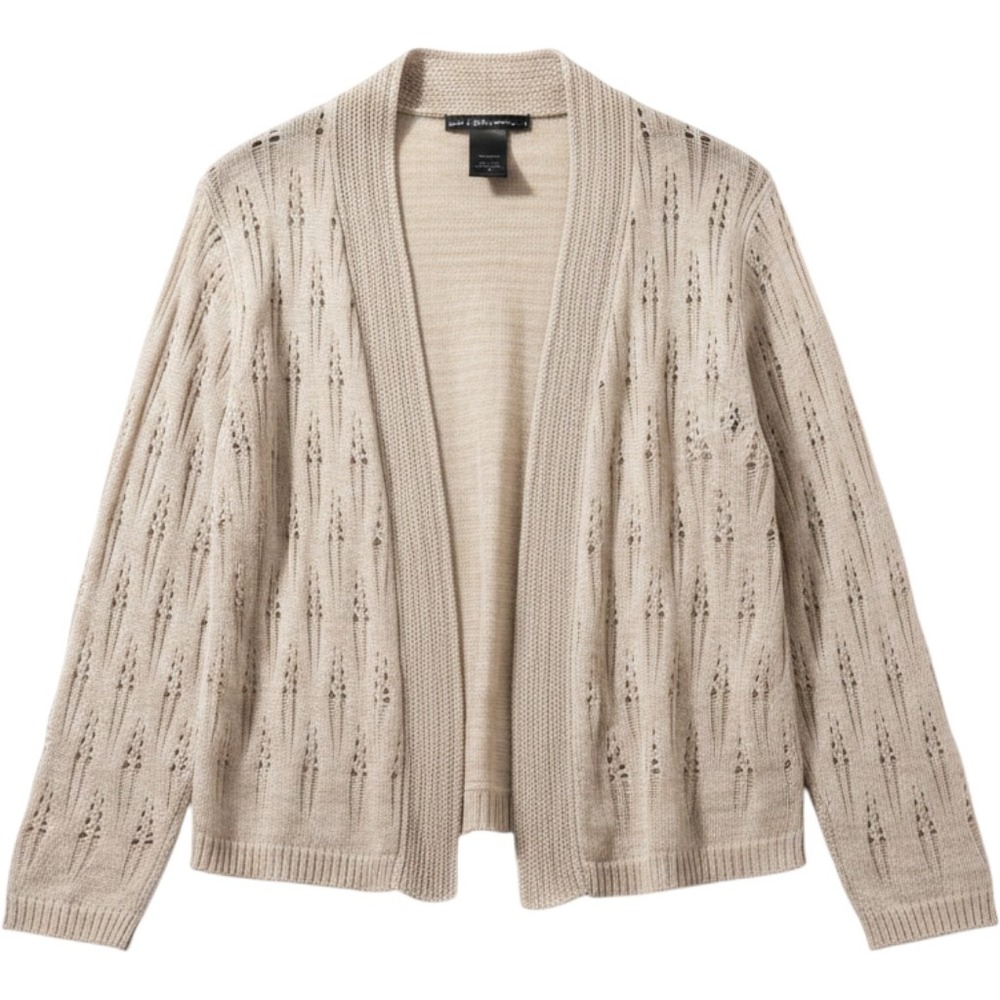 United States Sweaters Cardigan Womens XL Beige Pointelle Open Front Knit 43612